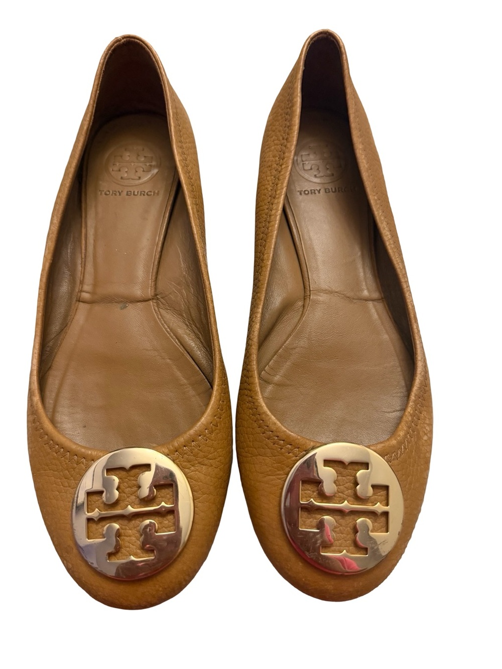 Tory Burch Chestnut Leather Logo Medallion Ballet Flats